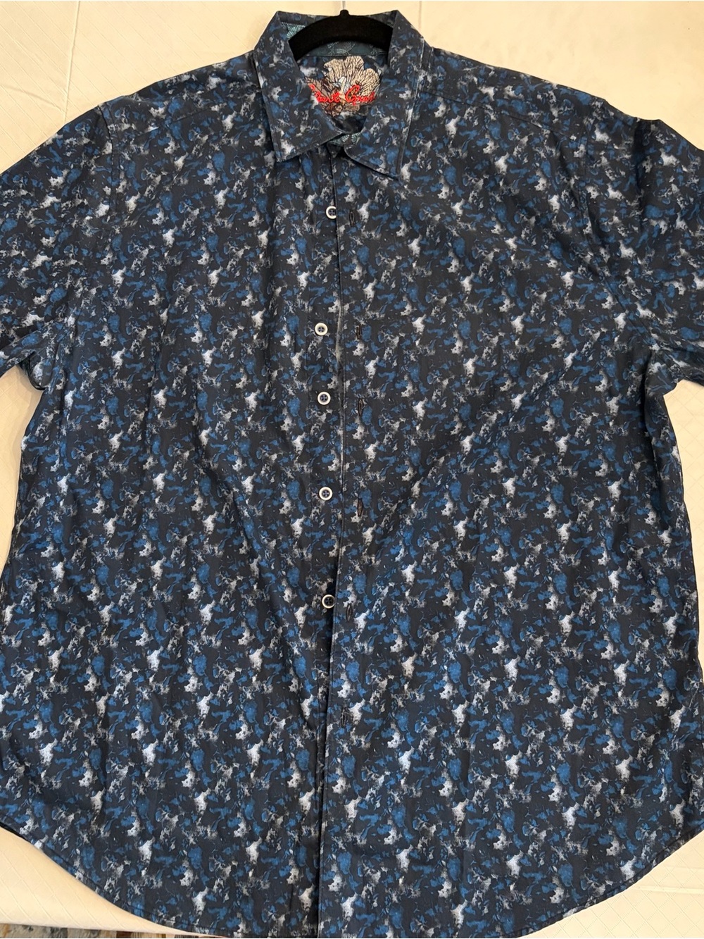 Robert Graham Navy and Blue Patterned Short Sleeve Button-Down Shirt